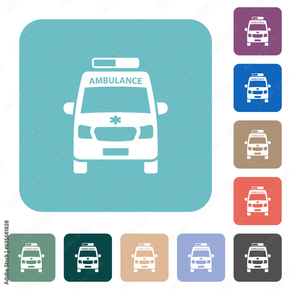 Ambulance car front view rounded square flat icons Ambulance car front view rounded square flat icons