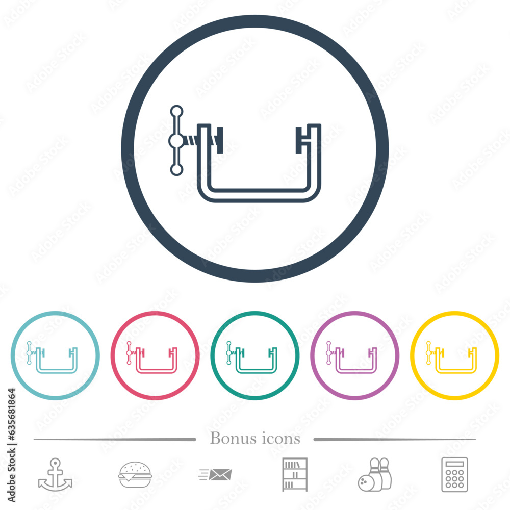 Vice clamp outline flat color icons in round outlines Vice clamp outline flat color icons in round outlines