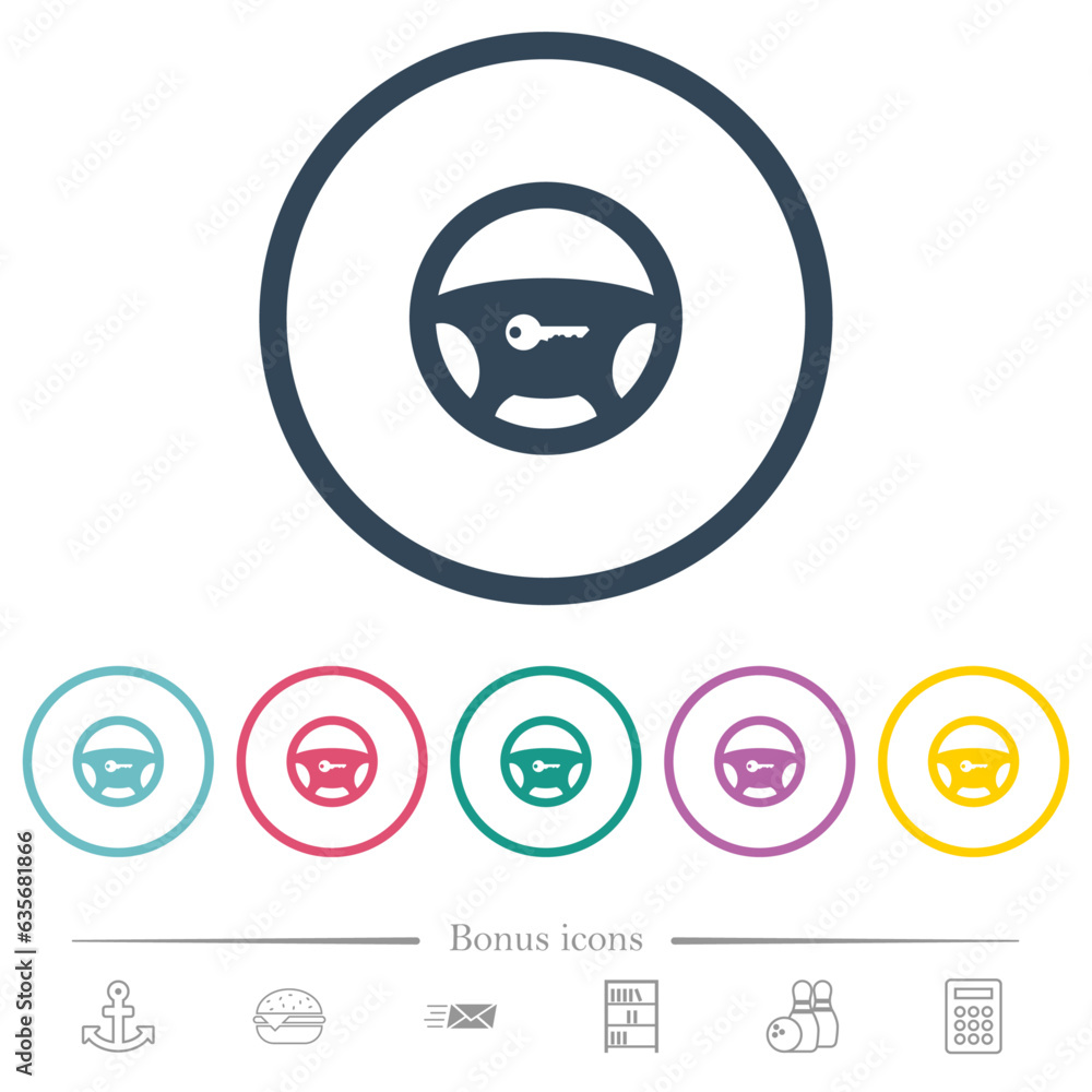 Steering lock flat color icons in round outlines Steering lock flat color icons in round outlines