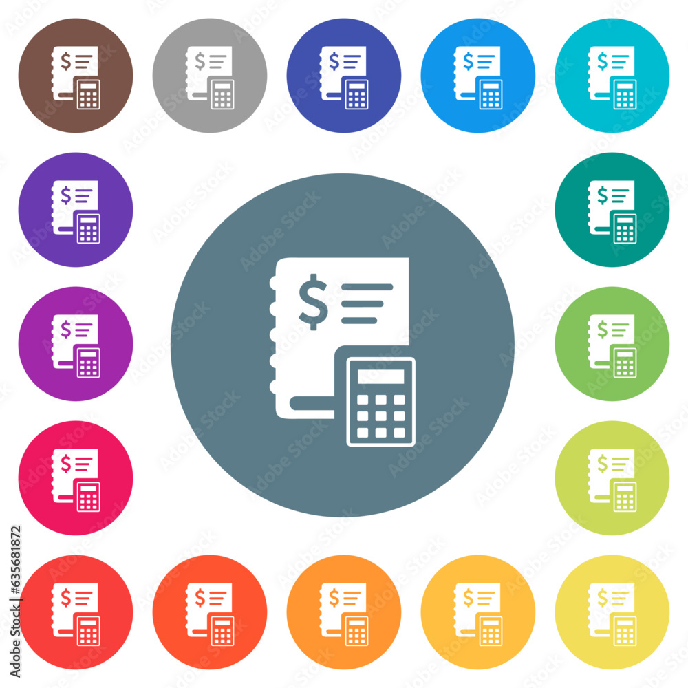 Dollar ledger flat white icons on round color backgrounds Dollar ledger flat white icons on round color backgrounds