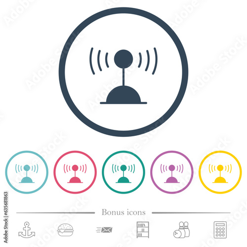 Radio transmitter solid flat color icons in round outlines