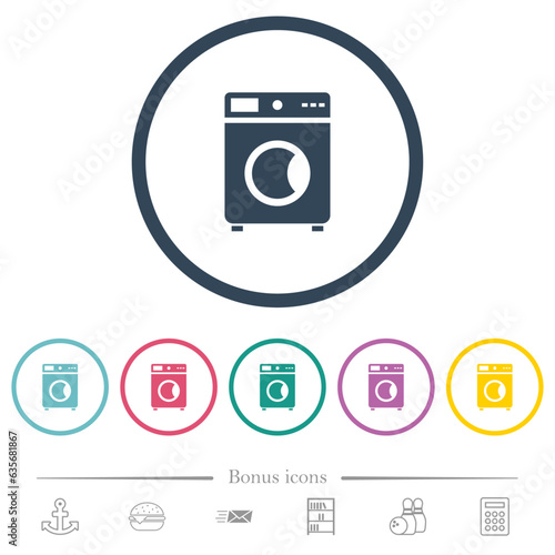 Washing machine flat color icons in round outlines