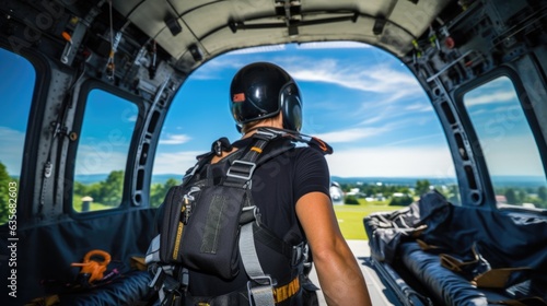 skydiver preparing for a jump in an airplane, generative ai