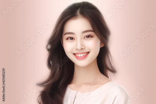 Wallpaper Mural Close-up portrait of young woman hyper realistic portrait in positive view, beautiful model posing in studio over effect pastel background. Generative AI. Torontodigital.ca