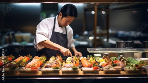 chef preparing sushi in a Japanese restaurant generative ai