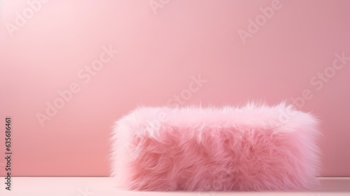 Rose Fur Abstract Minimalistic Product Podium. The Scene for Product Presentation. 3D Room with Geometric Platform Stage Pedestal. Ai Generated Podium Mockup for a Product advertisement.