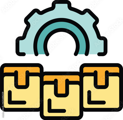 Parcel work gear icon outline vector. Time clock. Company team color flat