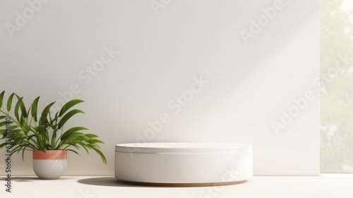 Abstract Minimalistic Product Display Podium. The Scene for Product Presentation. 3D Room with Geometric Platform Stage Pedestal. Ai Generated Podium Mockup for a Product advertisement.