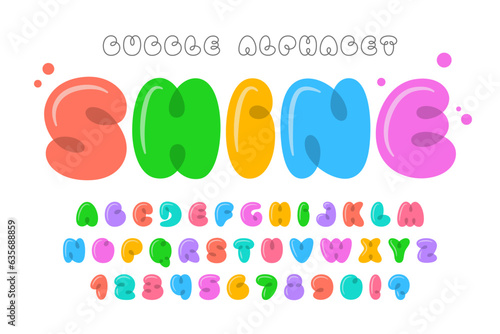 Trendy Bubble comical alphabet design, colorful, typeface.