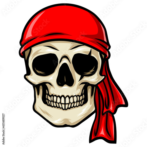 Pirate Skull Red Bandana Cartoon Vector Illustration