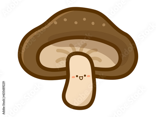 秋の味覚のイラスト素材、かわいい顔のある椎茸