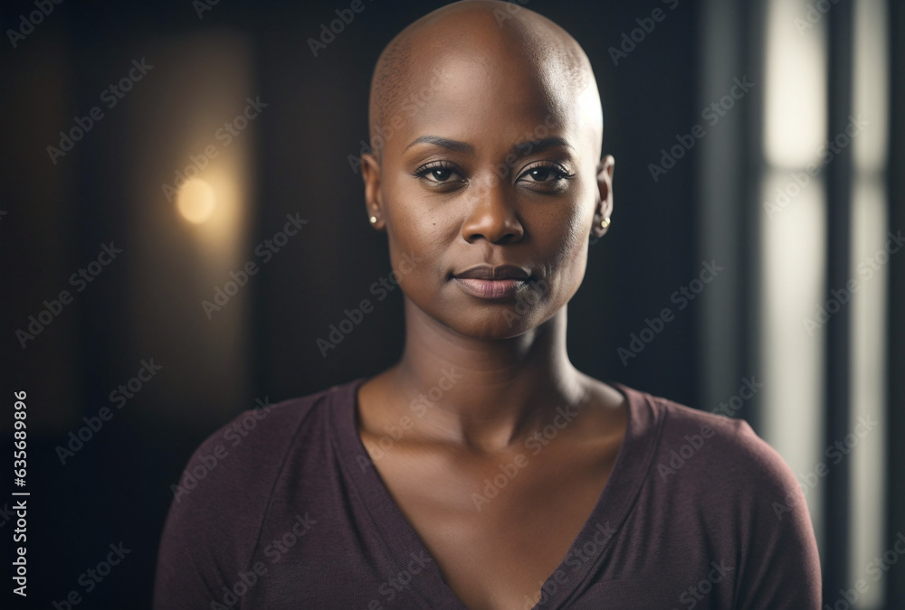 bald African American woman, breast cancer awareness concept bald African American woman, breast cancer awareness concept