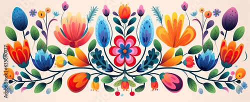 flowers and foliage colorful pattern spring summer background, Generative AI