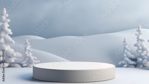 Winter Abstract Minimalistic Product Podium. The Scene for Product Presentation. 3D Room with Geometric Platform Stage Pedestal. Ai Generated Podium Mockup for a Product advertisement. © Vector Juice