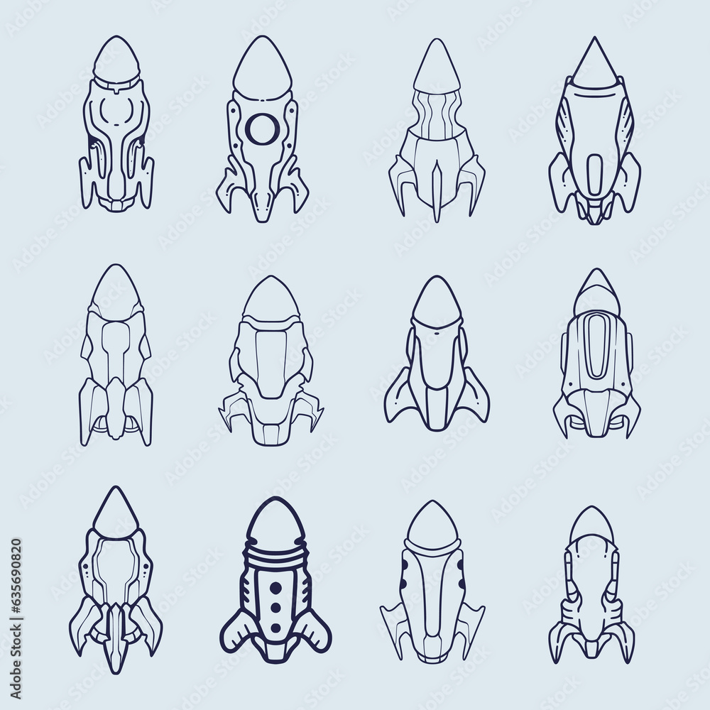 Set of rocket icon line art vector Set of rocket icon line art vector