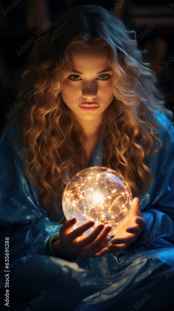 Naklejka premium woman holding magic globe