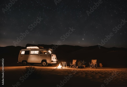 Photo Camper van camping under starry night sky