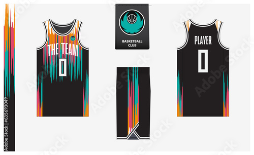 Basketball uniform mockup template design for sport club. Basketball jersey, basketball shorts in front and back view. Basketball logo design. 