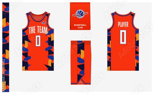 Basketball uniform mockup template design for sport club. Basketball jersey, basketball shorts in front and back view. Basketball logo design. 