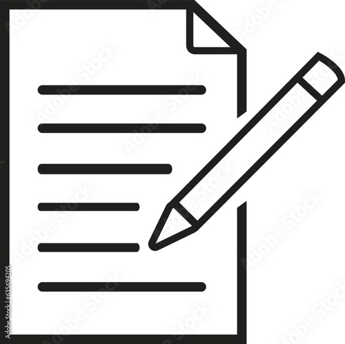 line writing pad icon, isolated on white background . paper with pencil . note / form . business contract . black outline and filled version .Premium quality symbols.