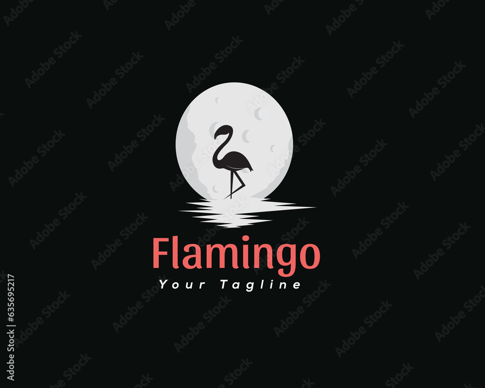 silhouette flamingo at moon with water logo template illustration inspiration silhouette flamingo at moon with water logo template illustration inspiration