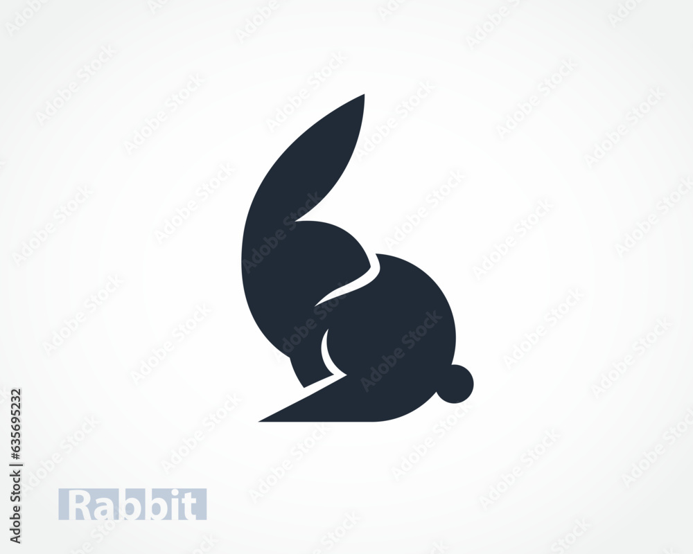 Fototapeta premium very simple abstract cartoon easter bunny rabbit looking back logo design template illustration