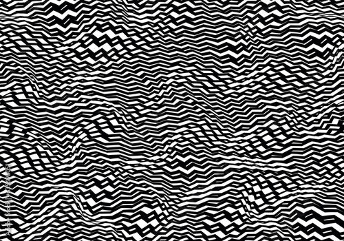 Black and white optical pattern. Moiré pattern. Warped zigzag. Vibration lines Vector seamless pattern
