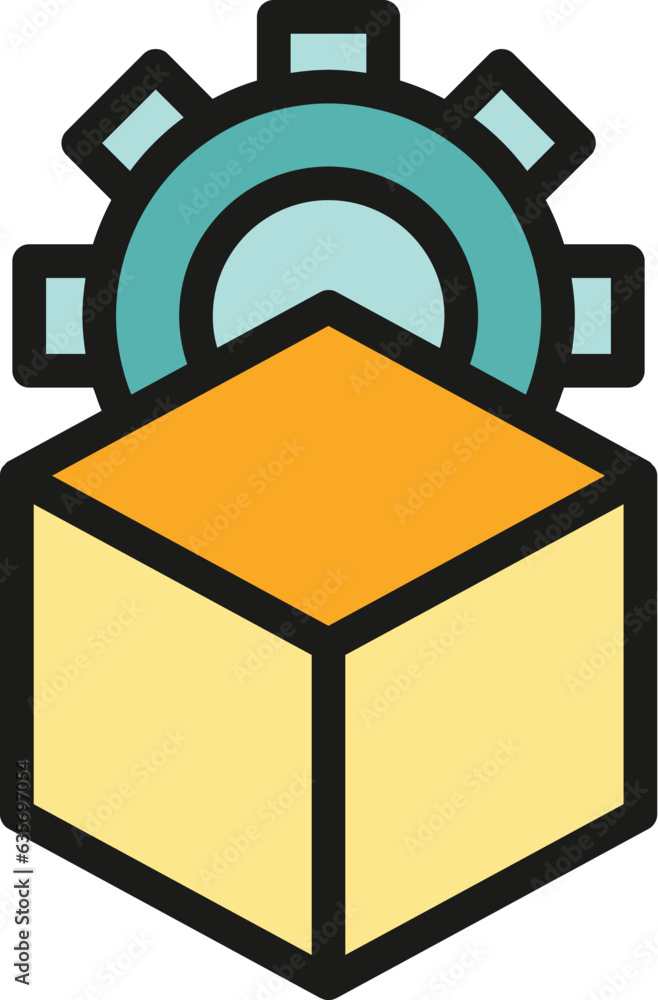 Obraz premium Edit cube gear icon outline vector. Scale digital. Tool data color flat