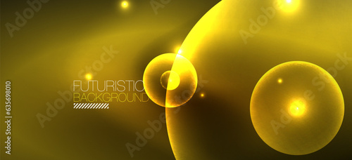 Abstract background with neon glowing light effects. Round shapes, triangles and circles. Wallpaper for concept of AI technology, blockchain, communication, 5G, science, business and technology
