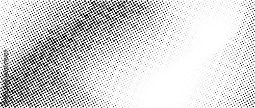 Halftone faded wavy gradient texture. Grunge dirty speckles and spots background. Black and white uneven sand grain wallpaper. Retro pixelated bitmap comic cartoon vector backdrop
