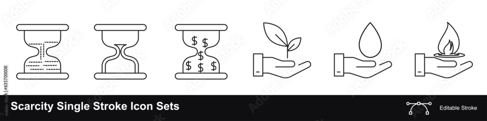 Naklejka premium Scarcity air, water, fuel, and money editable stroke icons set
