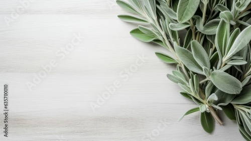 Aromatic Sage Herbs Photorealistic Horizontal Background. Healthy Vegetarian Diet. Ai Generated Backdrop with Copyspace. Aromatic Sage Herbs.