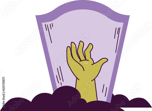 Spooky grave with hand zombie halloween illustration