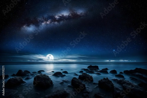 moon over the sea with rock