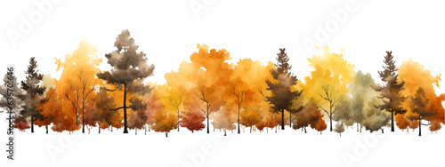 fall forest tree line isolated on transparent background
