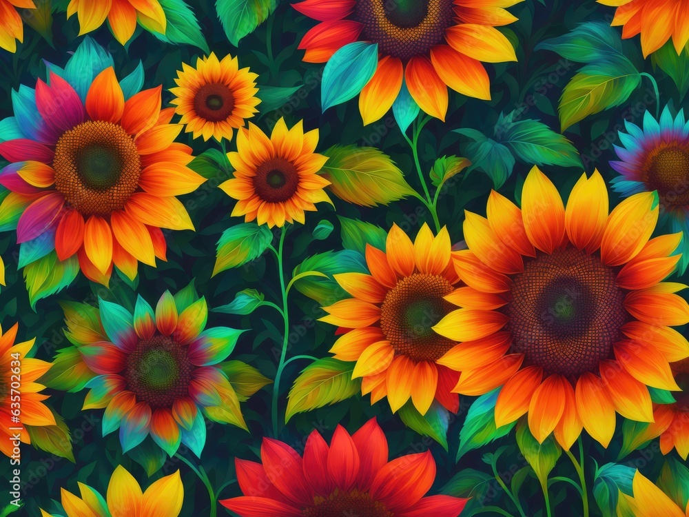 colourful Sunflower floral pattern background colourful Sunflower floral pattern background