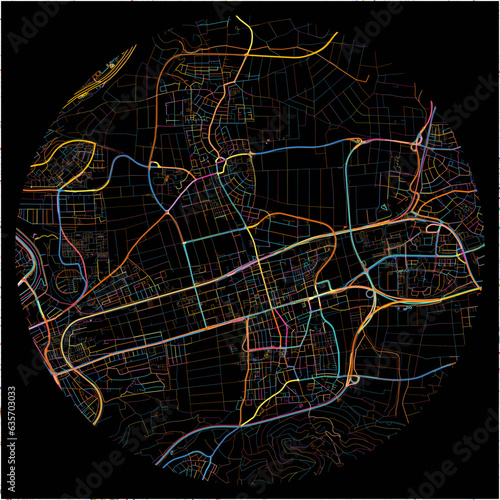 Colorful Map of Fellbach, Baden-Wuerttemberg with all major and minor roads.