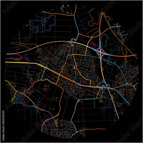 Colorful Map of Kaarst, North Rhine-Westphalia with all major and minor roads.
