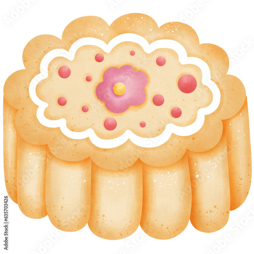 Single orange moon cake dessert illustration