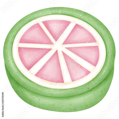 Single slice pink green pomelo fruit illustration