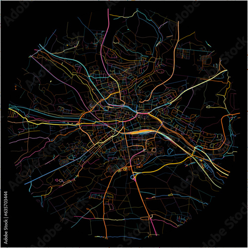Colorful Map of Ansbach, Bavaria with all major and minor roads.