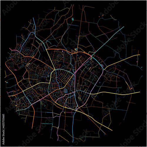 Colorful Map of Ahaus, North Rhine-Westphalia with all major and minor roads.