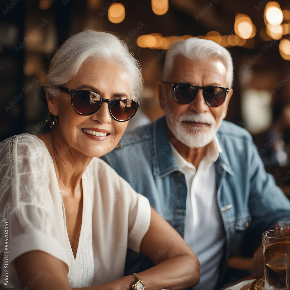 Beautiful senior couple with sunglasses . Beautiful senior couple with sunglasses .