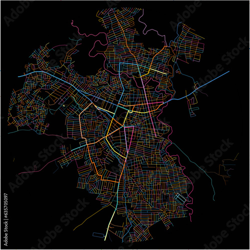 Colorful Map of Higuey, La Altagracia with all major and minor roads.