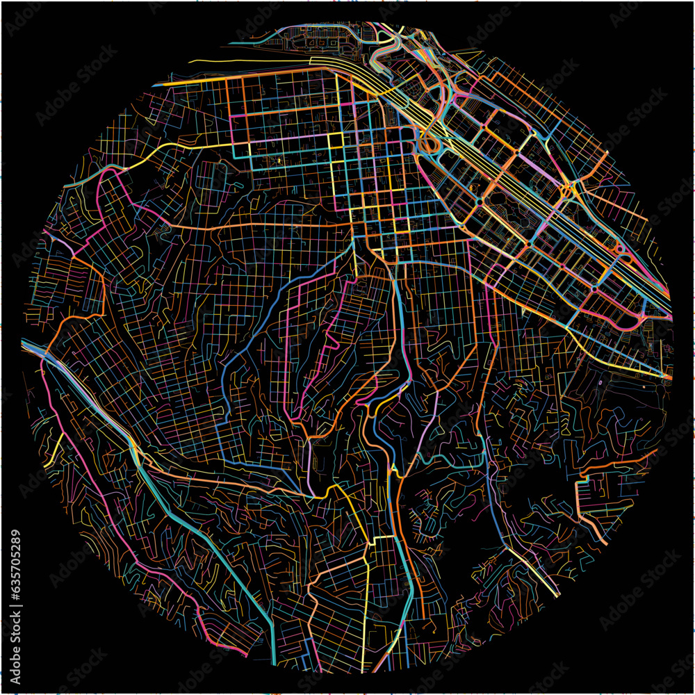 Colorful Map of Tijuana, Baja California with all major and minor roads. vector de Stock Adobe