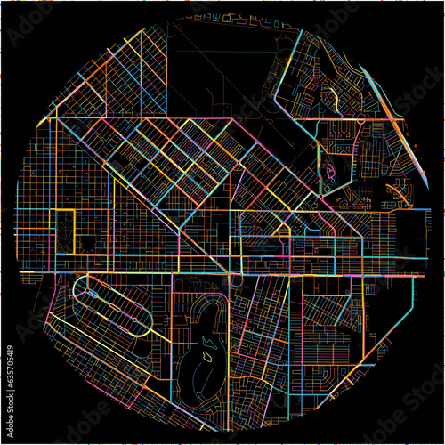 Colorful Map of Torreon, Coahuila with all major and minor roads.