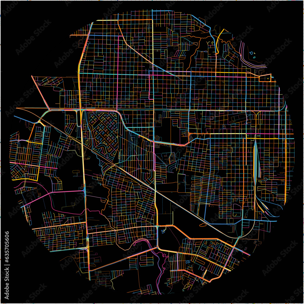 Colorful Map of NuevoLaredo, Tamaulipas with all major and minor roads.