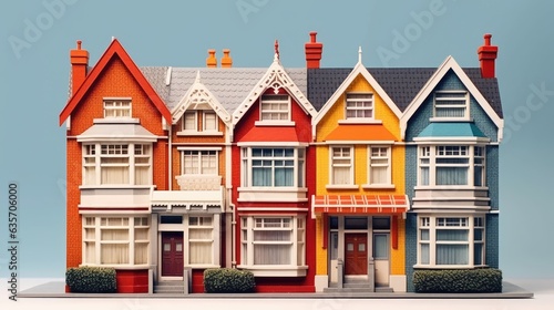 Small model houses on blue background
