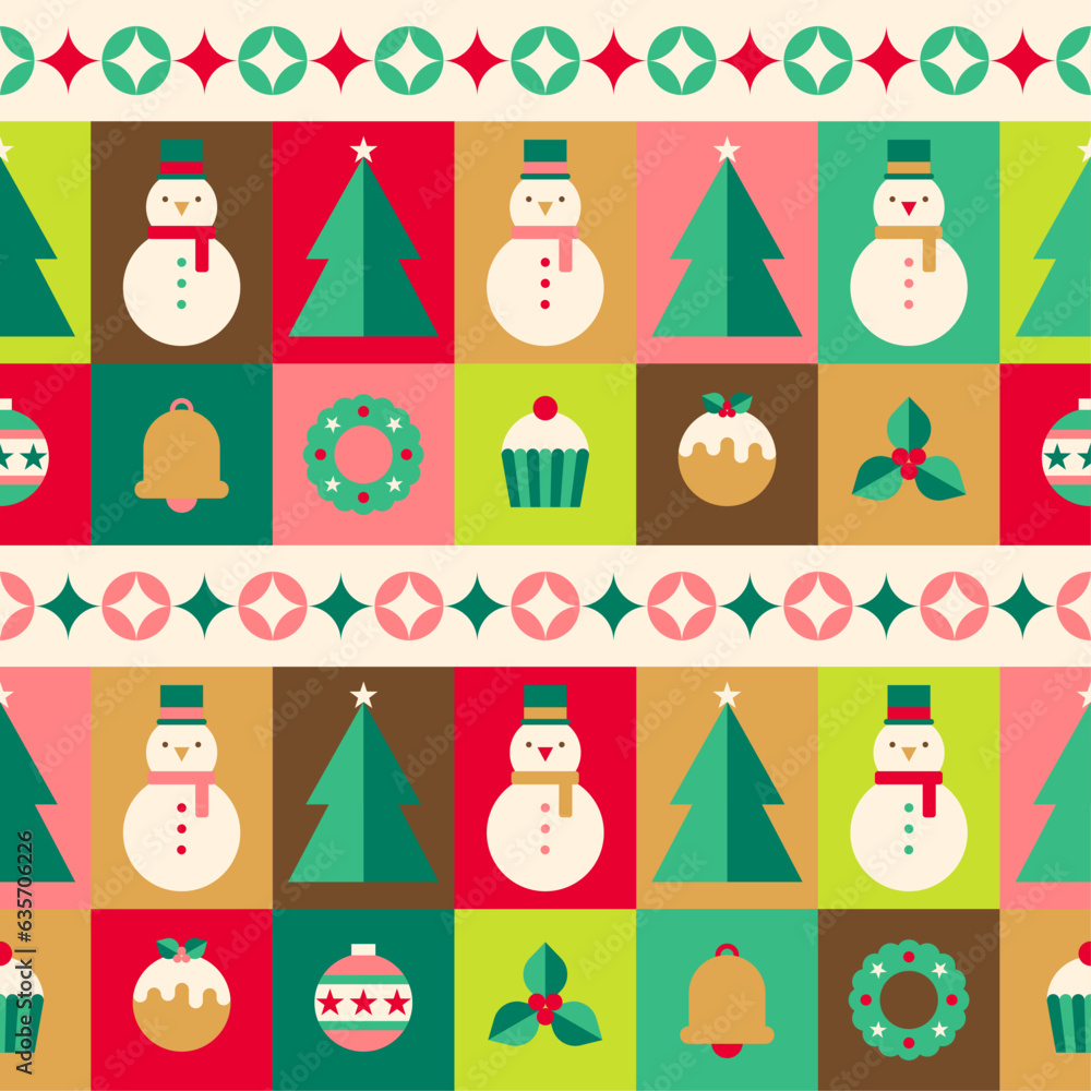 Cute geometric christmas elements seamless pattern with rectangular background. Cute geometric christmas elements seamless pattern with rectangular background.