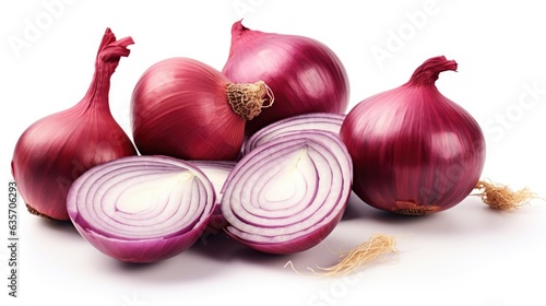 red onions on white background